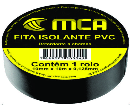Fita Isolante PVC Preta 19MM x 10M x 0,125MM - 1850 002